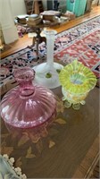 Three antique flower vases, includes a campaigned