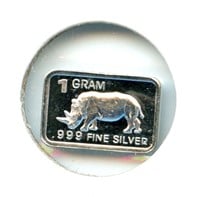 1 gram Silver Ingot - Rhinoceros, .999 Fine