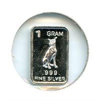 1 gram Silver Ingot - Doberman, .999 Fine Silver