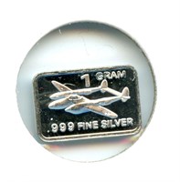1 gram Silver Ingot - Biplane, .999 Fine Silver