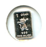 1 gram Silver Ingot - Cartoon Cat, .999 Fine