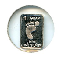 1 gram Silver Ingot - Footprint, .999 Fine Silver