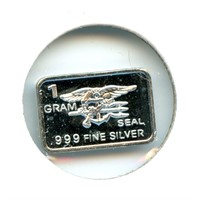 1 gram Silver Ingot - U.S. Navy Seal, .999 Fine
