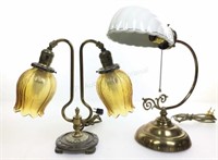 (2) Vintage Brass Base Table Lamps