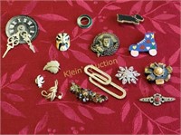estate 14 vtg jewelry pcs brooches, jewel tones