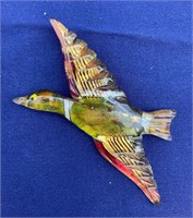 Carved & Painted Lucite Mallard Duck Pin c1930