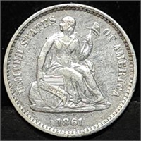 1861 Seated Liberty Silver Half Dime, High Grade