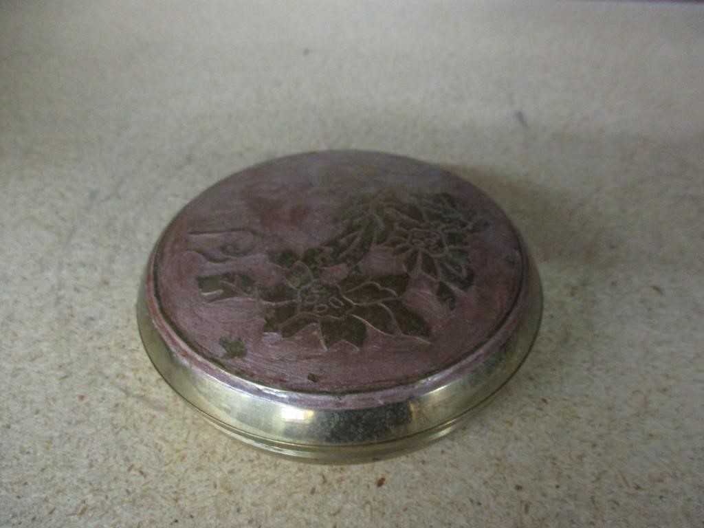 Vintage round Brass Metal Enamel box