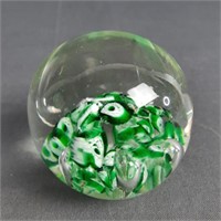 Vintage Green Glass Millefiori Paperweight