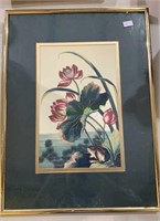 Framed print of a frog with some water lilies.