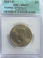 2007D Thomas Jefferson Dollar ICG MS67