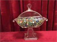 Antique Compote w/ Glass Marbles