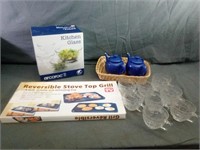 Kitchen Items Including Unopened Kitchen Glass