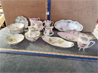 CHINA HAND PAINTED RELISH TRAYS, PITCHERS &SAUCERS