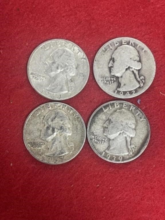 4 SILVER WASHINGTON QUARTERS