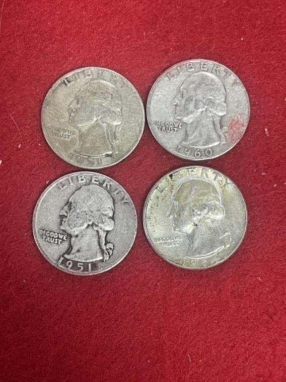 4 SILVER WASHINGTON QUARTERS