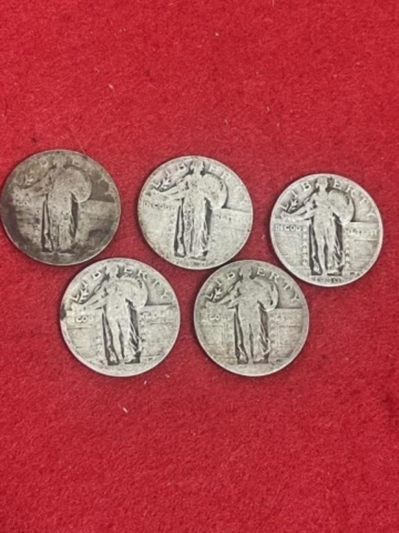 5 STANDING LIBERTY SILVER QUARTERS