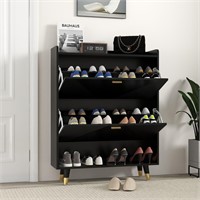 Shoe Cabinet with 2 Flip Drawers  Slim  Black