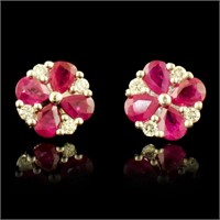 14K Gold 3.00ct Ruby & 0.40ct Diamond Earrings