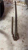 Large antique iron handle come along chain tool,