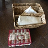Sewing Basket W/Contents & Wicker Basket
