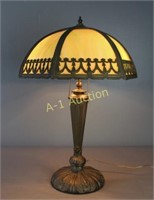 Vintage Green/Amber Slag Panel Table Lamp