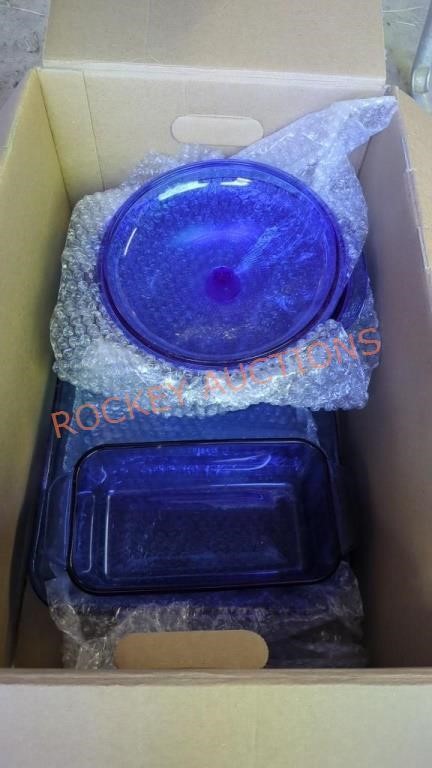 Blue glass Pyrex baking dish lot