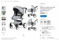 N1072  Costway Baby Stroller 2-in-1, Grey