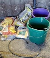 Two buckets and electric fence items