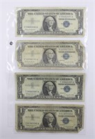 (4) 1957 B $1 Dollar Silver Certificates