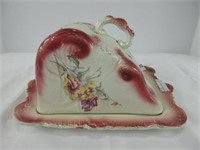 UNMARKED PINK FLORAL CHEESE DISH