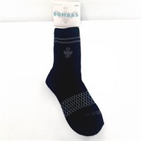 Bombas Unisex Black Crew Socks with Gray Stripe