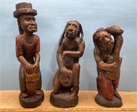 3 Carved Wooden Musicians (Top Hat Guy Is