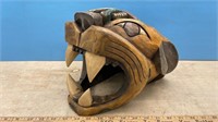 Carved Wooden Jungle Cat Head (9"H)