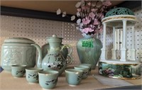 Celadon Korean Pottery Vases, Covered Jar, Tea