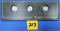 3 Piece Mercury Dime Set 1943, 1937, 1942