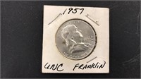 1957 uncirculated Franklin half dollar