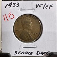 1933 WHEAT PENNY CENT SCARCE DATE