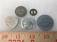 (5) old Indiana tokens D. Griffith Billiard Room