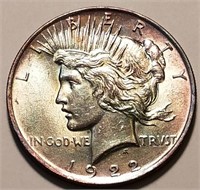 1922 Silver Peace Dollar - Valentine Toning