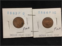 1883 & 1884 Indian Head Pennies