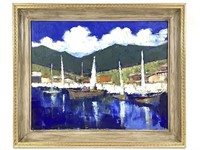 Randy Johnson Oil on Canvas FL Boats 2009 Framed