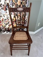 C. 1900 Press Back Oak Chair w/ Cane Seat
