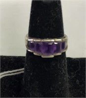 Sterling Silver Ring w/ Graduated Purple Gems