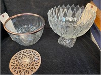 Glass Bowl w/Silver Trim & Glass Bowl on Pedestal