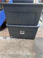 2 Totes 45 Gallon 1 missing latch grey
