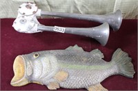 Vintage Boat Air Horn & Plaster Fish