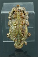 10-13th C.  Archaic Green Jade Carved Pendant