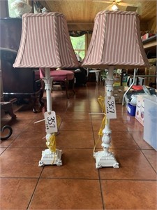 Pair of white candle stick lamps with red & white
