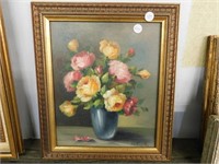 FRAMED SIGNED PRINT FLOWERS IN VASE